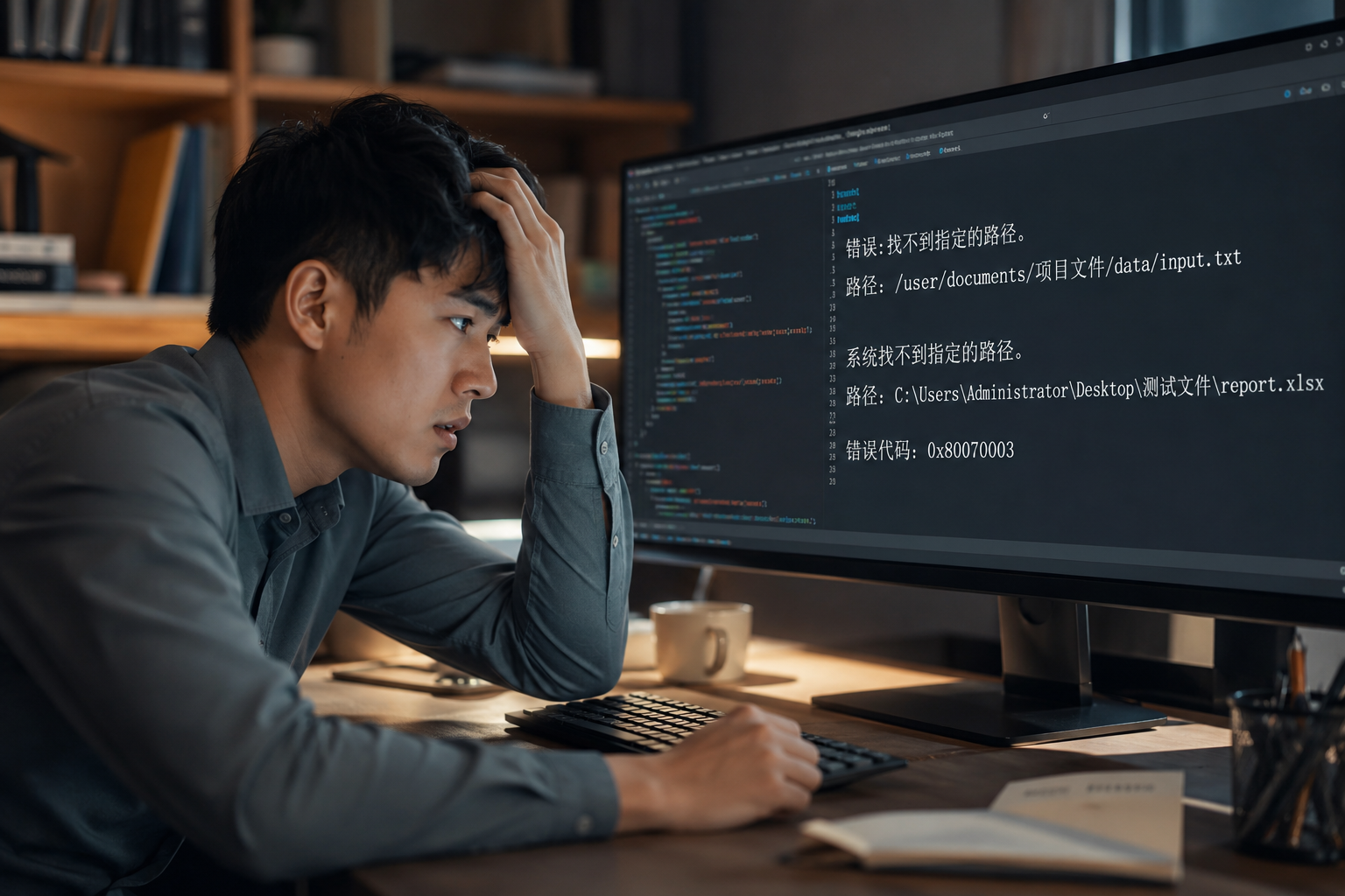 用户因RVC训练报错而抓狂,电脑屏幕显示中文路径错误提示