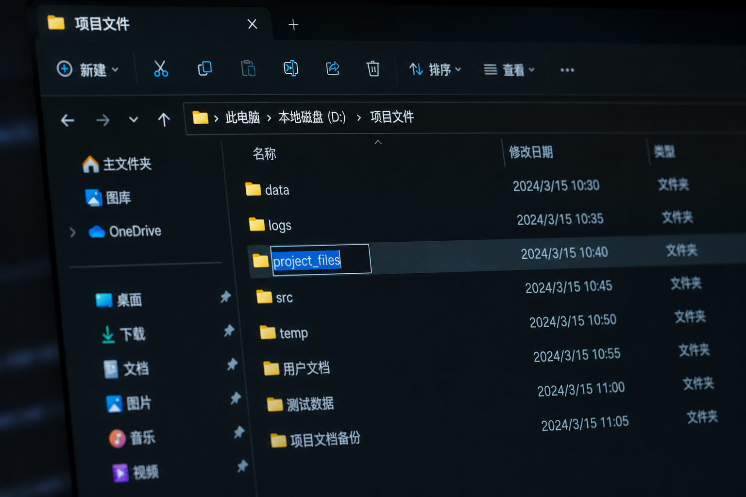 文件资源管理器中,用户将中文文件夹重命名为英文